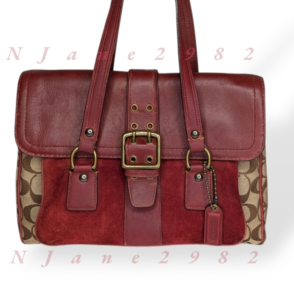 Coach Special Edition Signature Buckle Satchel Red Leather Suede Canvas Bag Y2K - Picture 2 of 16